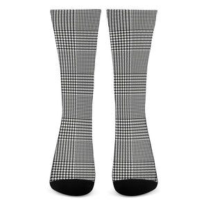 Black And White Glen Plaid Print Crew Socks