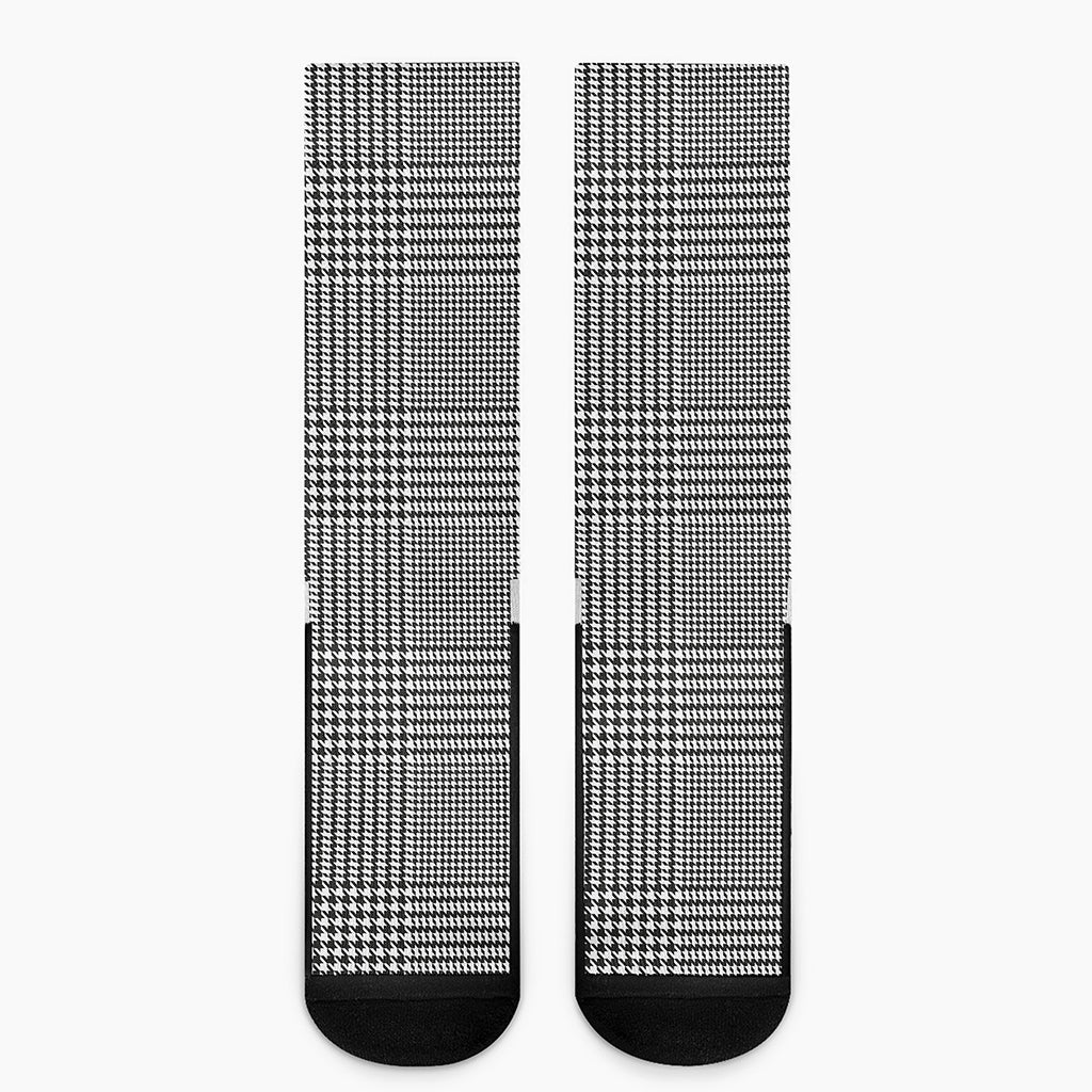 Black And White Glen Plaid Print Crew Socks