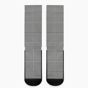 Black And White Glen Plaid Print Crew Socks