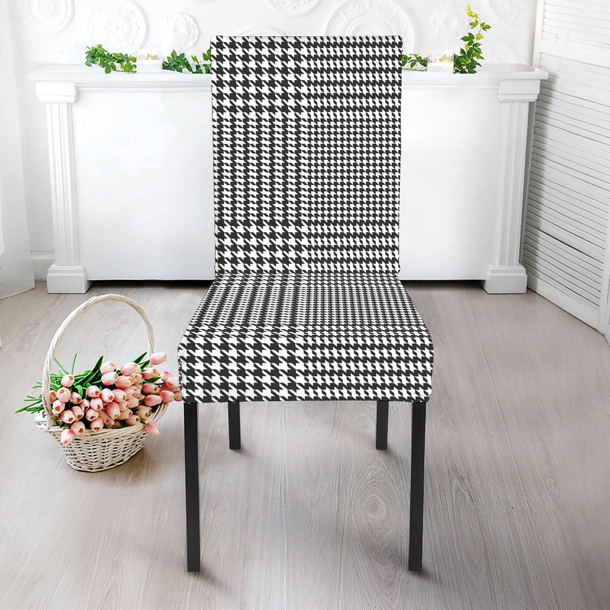 Black And White Glen Plaid Print Dining Chair Slipcover