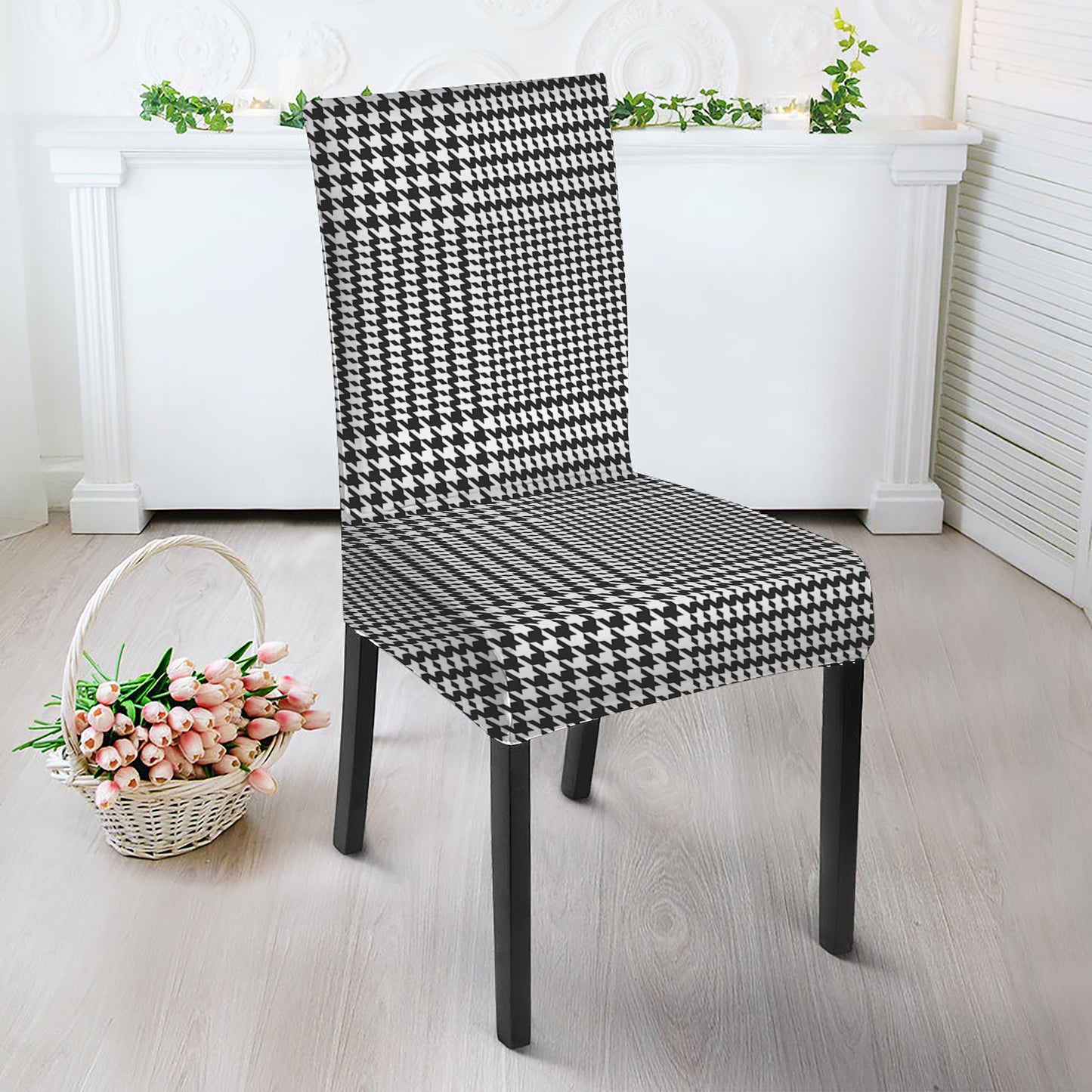 Black And White Glen Plaid Print Dining Chair Slipcover