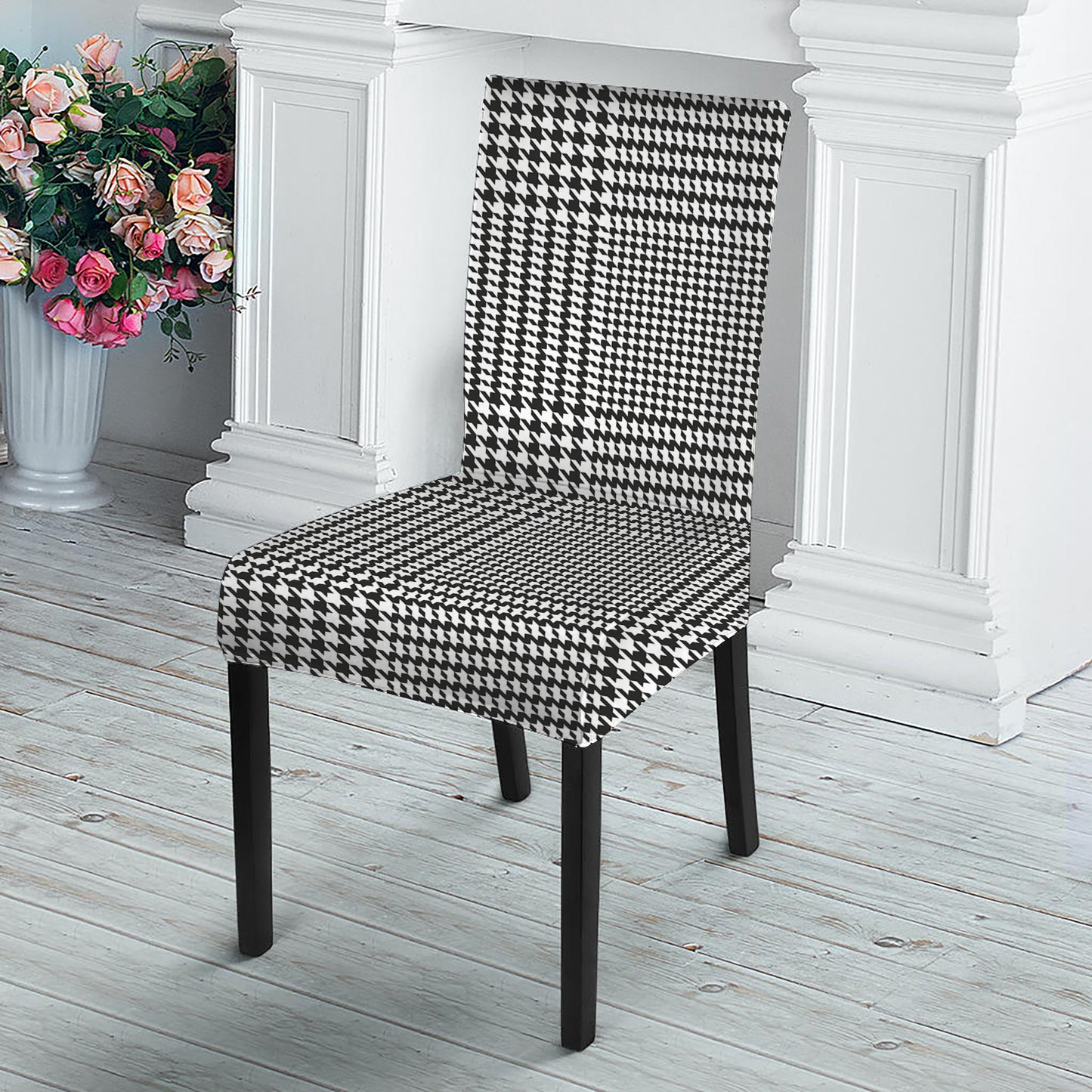 Black And White Glen Plaid Print Dining Chair Slipcover