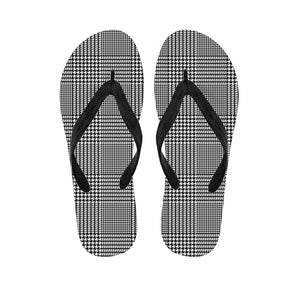 Black And White Glen Plaid Print Flip Flops