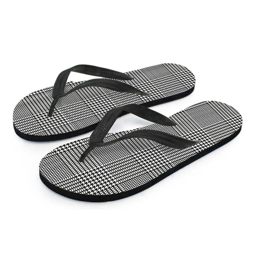 Black And White Glen Plaid Print Flip Flops
