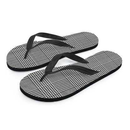Black And White Glen Plaid Print Flip Flops