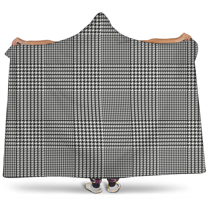 Black And White Glen Plaid Print Hooded Blanket