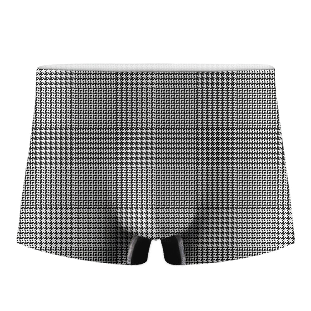 Black And White Glen Plaid Print Men's Boxer Briefs