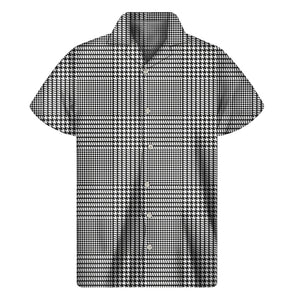 Black And White Glen Plaid Print Men's Short Sleeve Shirt