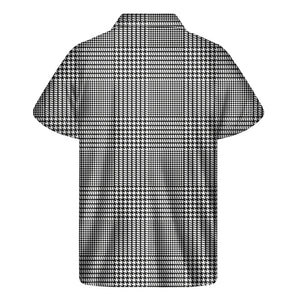 Black And White Glen Plaid Print Men's Short Sleeve Shirt