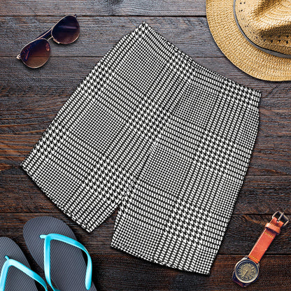 Black And White Glen Plaid Print Men's Shorts