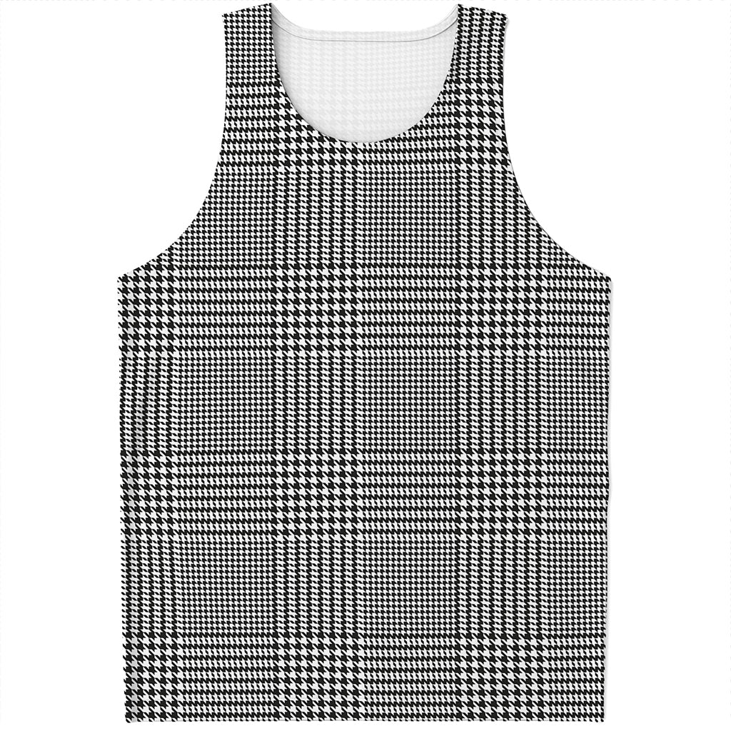 Black And White Glen Plaid Print Men's Tank Top