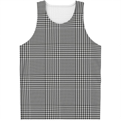 Black And White Glen Plaid Print Men's Tank Top