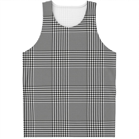 Black And White Glen Plaid Print Men's Tank Top