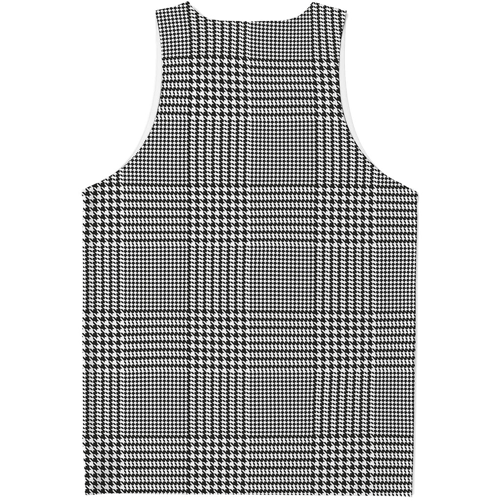 Black And White Glen Plaid Print Men's Tank Top
