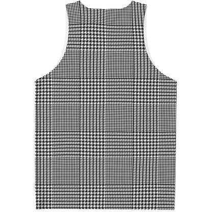 Black And White Glen Plaid Print Men's Tank Top