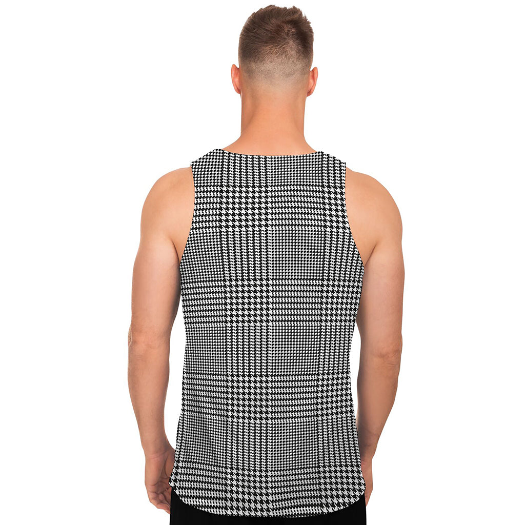 Black And White Glen Plaid Print Men's Tank Top