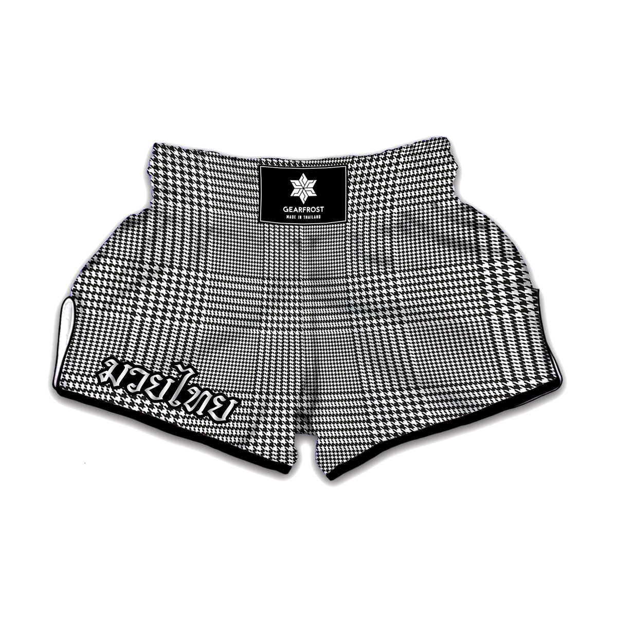 Black And White Glen Plaid Print Muay Thai Boxing Shorts