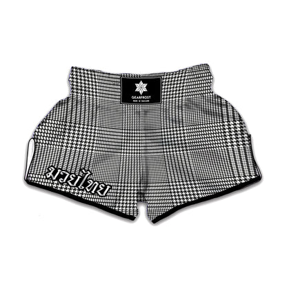 Black And White Glen Plaid Print Muay Thai Boxing Shorts