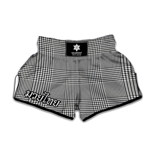 Black And White Glen Plaid Print Muay Thai Boxing Shorts