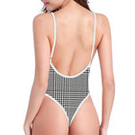 Black And White Glen Plaid Print One Piece High Cut Swimsuit