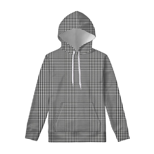 Black And White Glen Plaid Print Pullover Hoodie