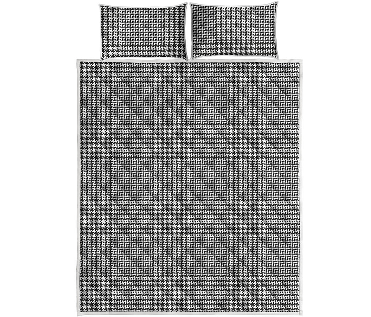 Black And White Glen Plaid Print Quilt Bed Set