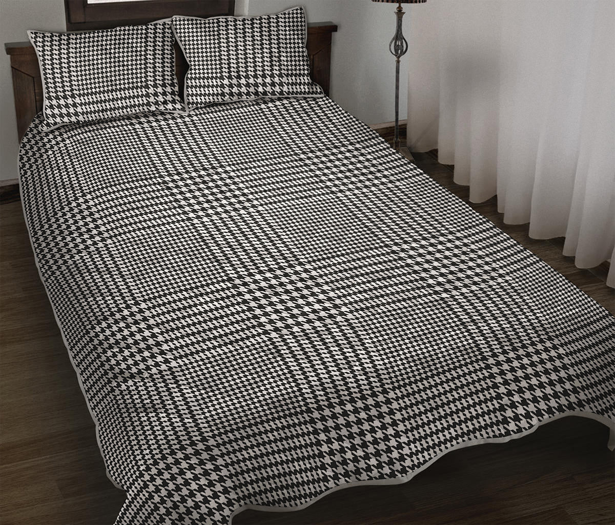 Black And White Glen Plaid Print Quilt Bed Set