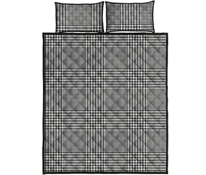 Black And White Glen Plaid Print Quilt Bed Set
