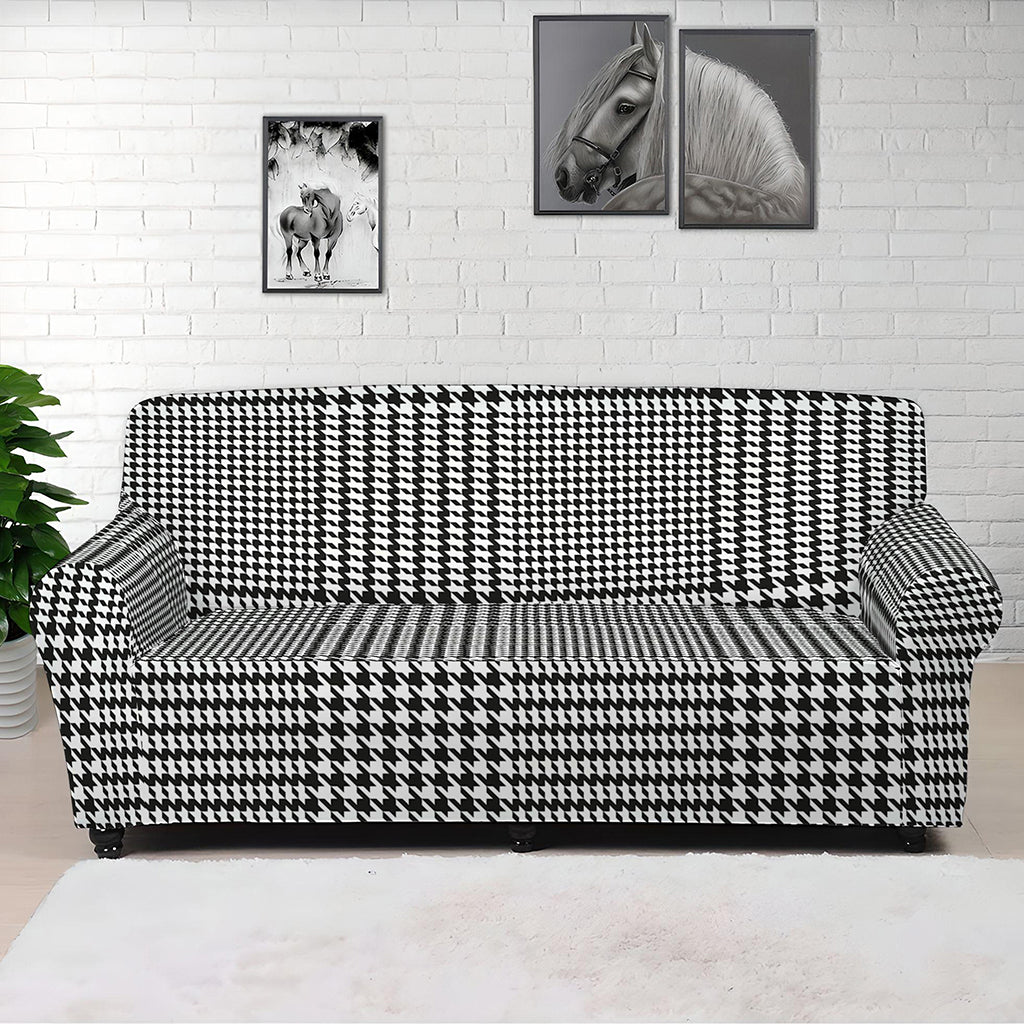 Black And White Glen Plaid Print Sofa Cover