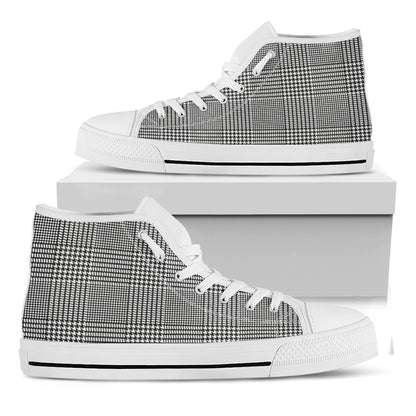 Black And White Glen Plaid Print White High Top Shoes