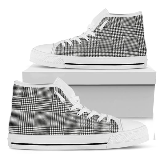 Black And White Glen Plaid Print White High Top Shoes