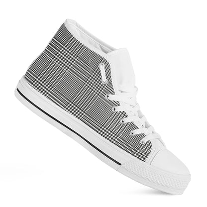 Black And White Glen Plaid Print White High Top Shoes