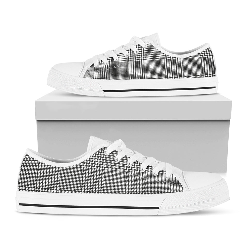 Black And White Glen Plaid Print White Low Top Shoes