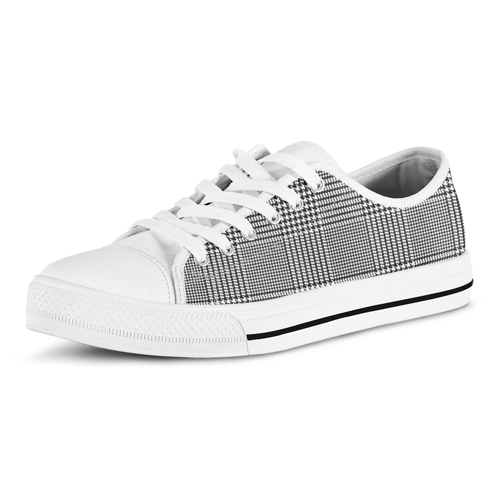Black And White Glen Plaid Print White Low Top Shoes