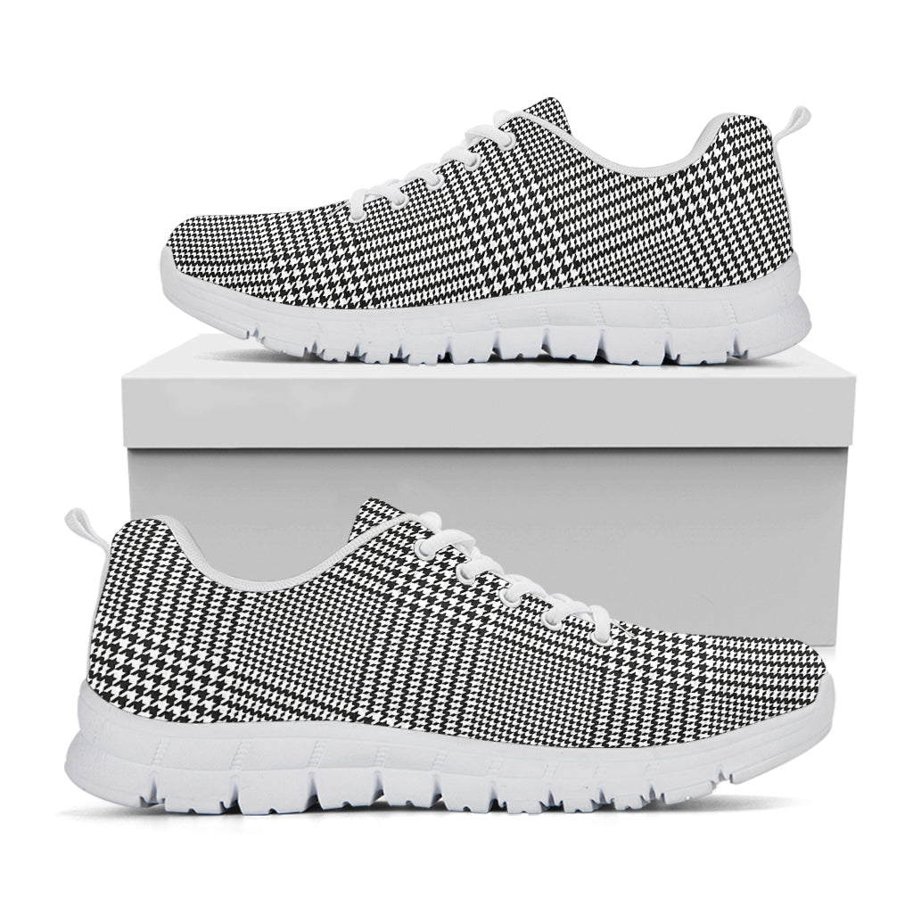 Black And White Glen Plaid Print White Sneakers