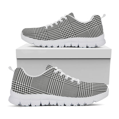 Black And White Glen Plaid Print White Sneakers
