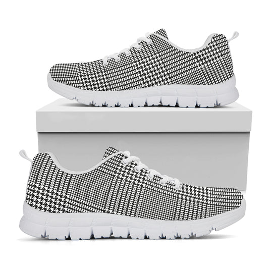 Black And White Glen Plaid Print White Sneakers