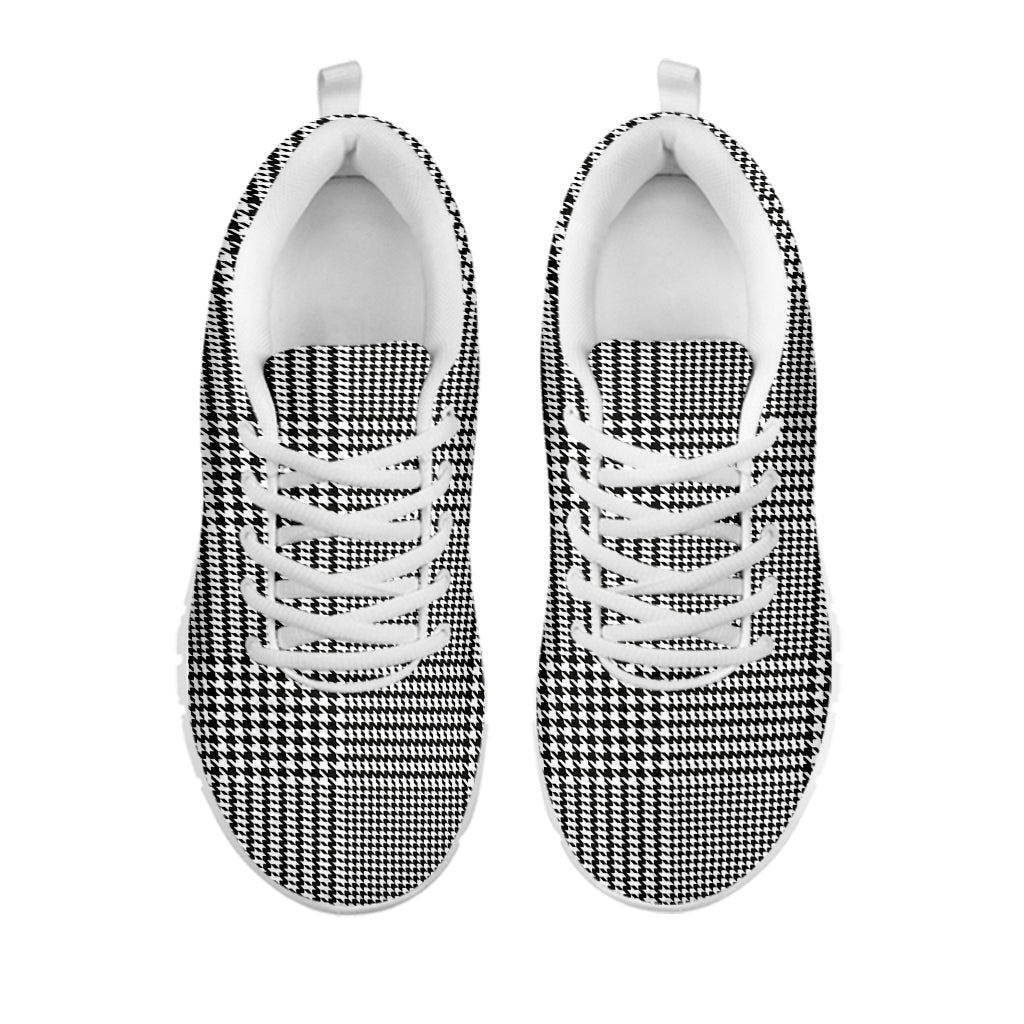 Black And White Glen Plaid Print White Sneakers