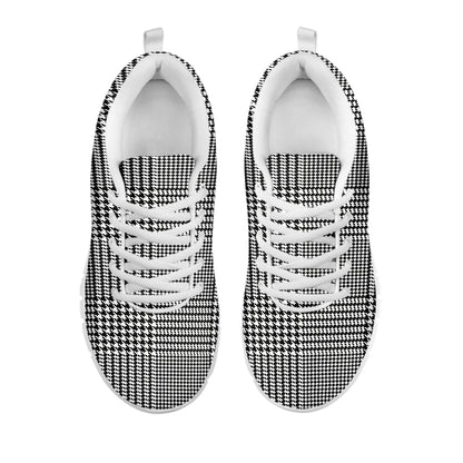 Black And White Glen Plaid Print White Sneakers