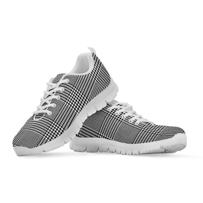 Black And White Glen Plaid Print White Sneakers