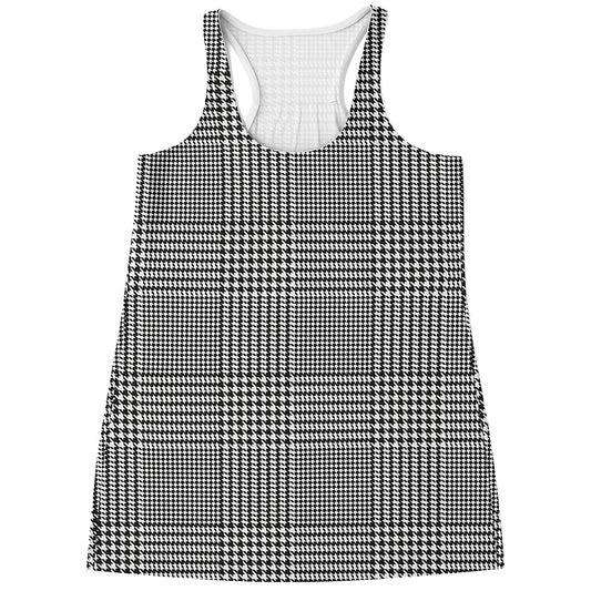 Black And White Glen Plaid Print Women's Racerback Tank Top