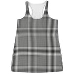Black And White Glen Plaid Print Women's Racerback Tank Top