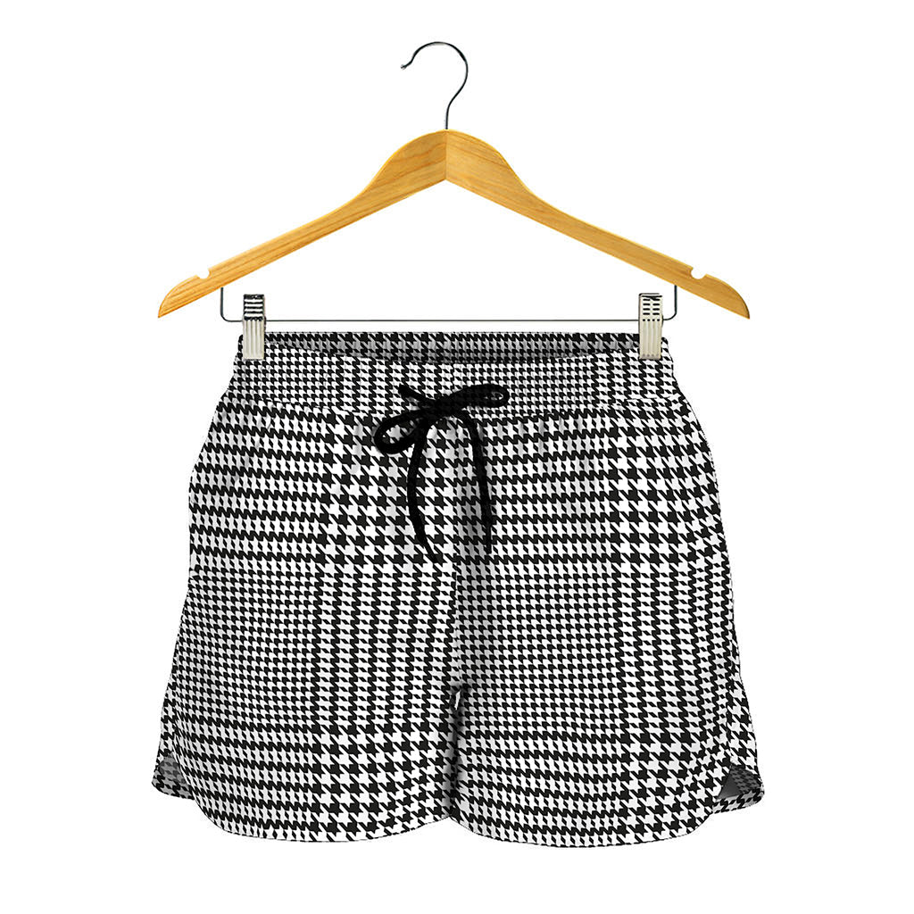 Black And White Glen Plaid Print Women's Shorts