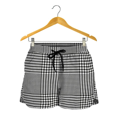 Black And White Glen Plaid Print Women's Shorts