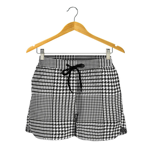 Black And White Glen Plaid Print Women's Shorts
