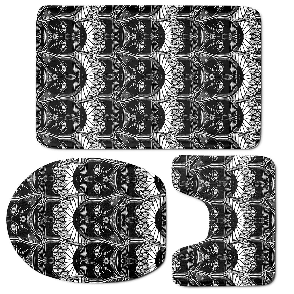 Black And White Gothic Wiccan Cat Print 3 Piece Bath Mat Set
