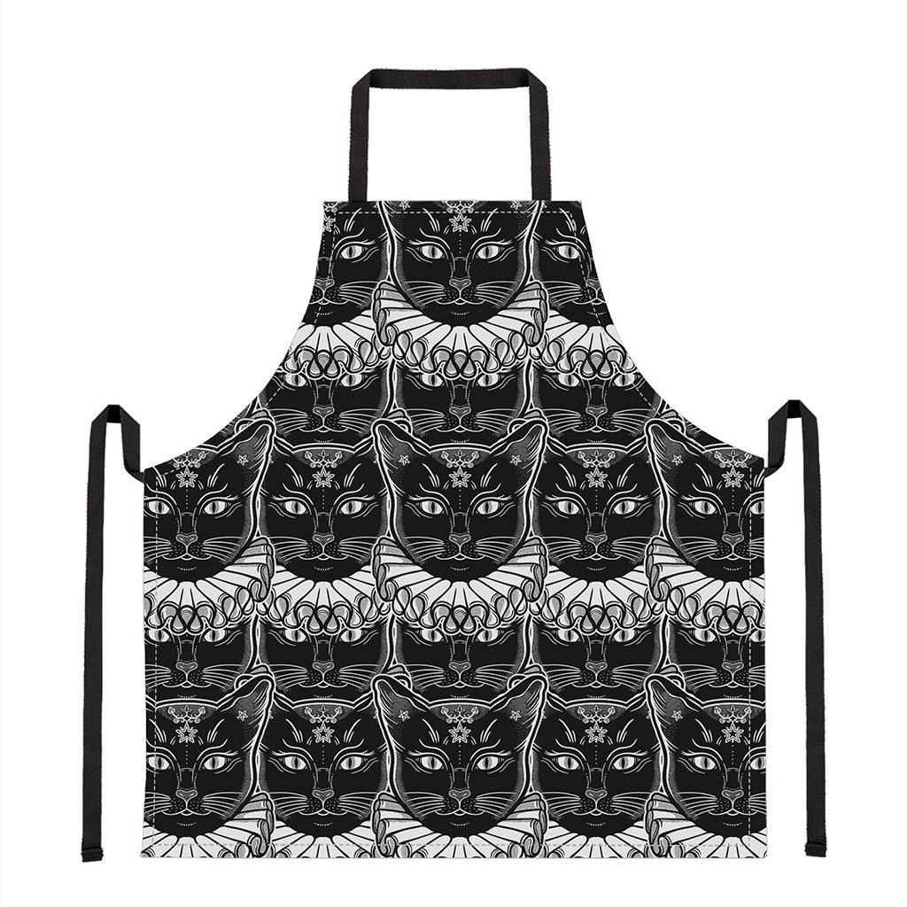 Black And White Gothic Wiccan Cat Print Apron