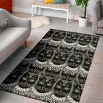 Black And White Gothic Wiccan Cat Print Area Rug