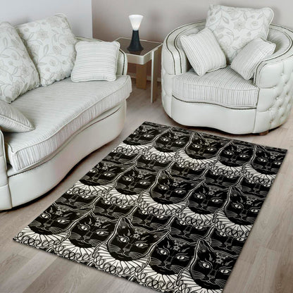 Black And White Gothic Wiccan Cat Print Area Rug