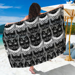 Black And White Gothic Wiccan Cat Print Beach Sarong Wrap